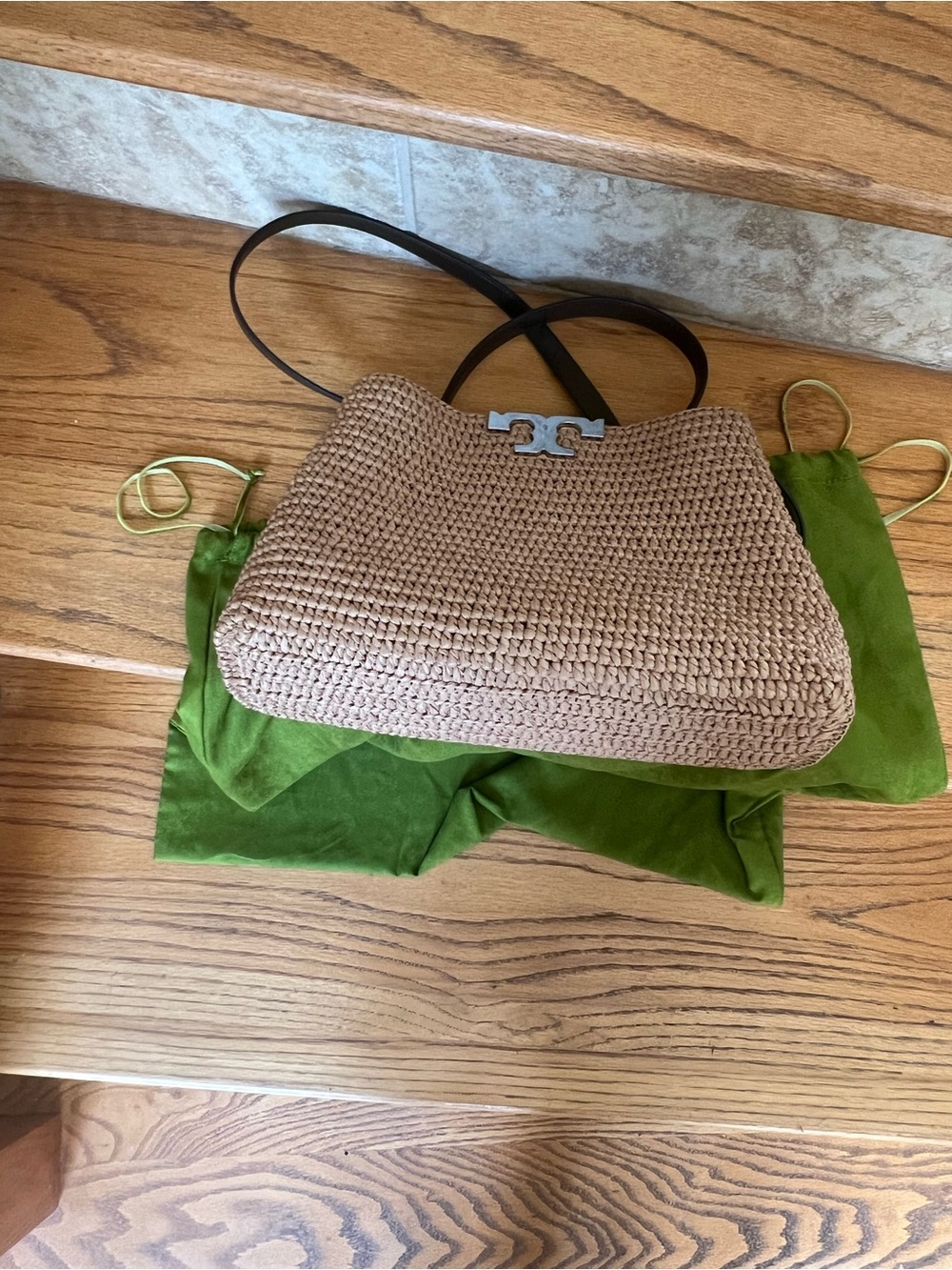 Tory Burch Eleanor Hand Crochet Raffia Bag Honey Comb Color! - Picture 4 of 10